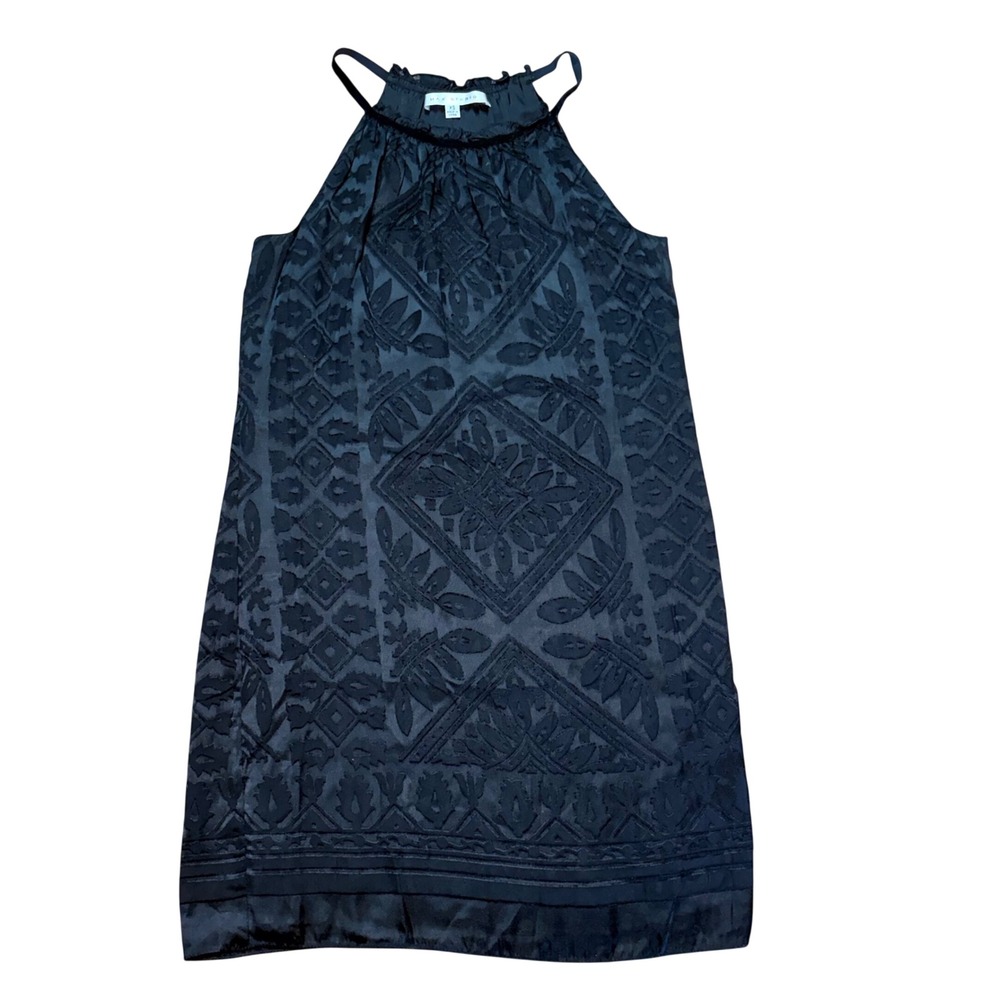 Max Studio Black Burnout Velvet Halter Mini Dress XS Damask Geometric Whimsigoth